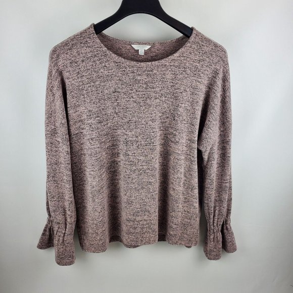 Lucky Brand Sweaters - Lucky Brand Womens Soft Swit Sweater Ribbed Long Bell Sleeve Black Pink Large